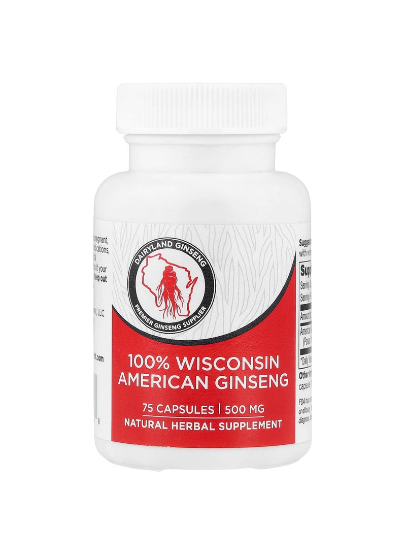 100% Wisconsin American Ginseng, 500 mg, 75 Capsules